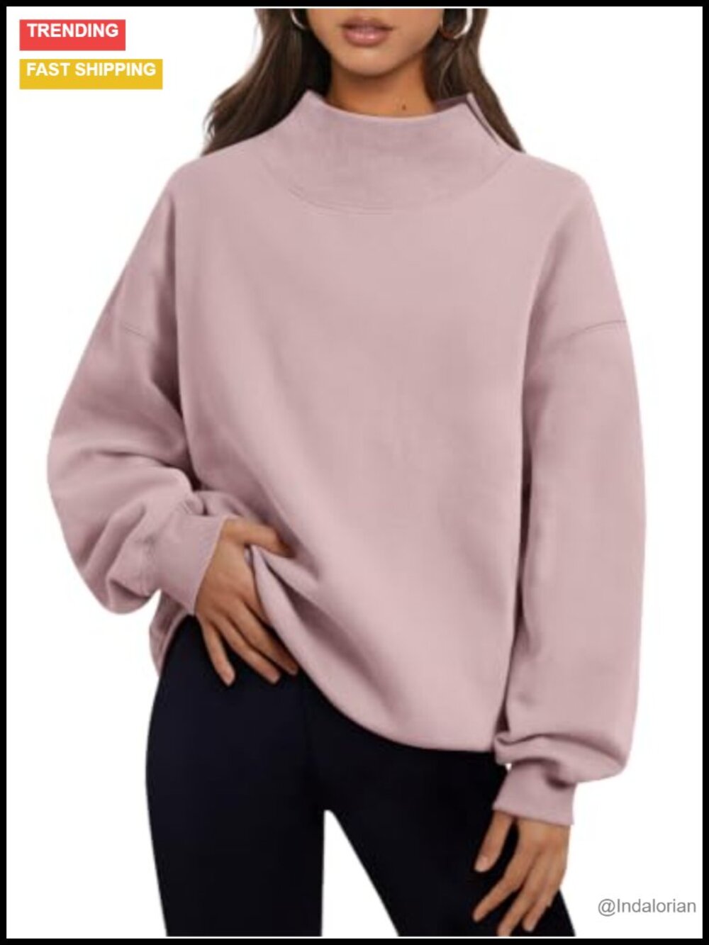 Oversized Mock Neck Sweatshirt Fleece Pullover Women Long Sleeve